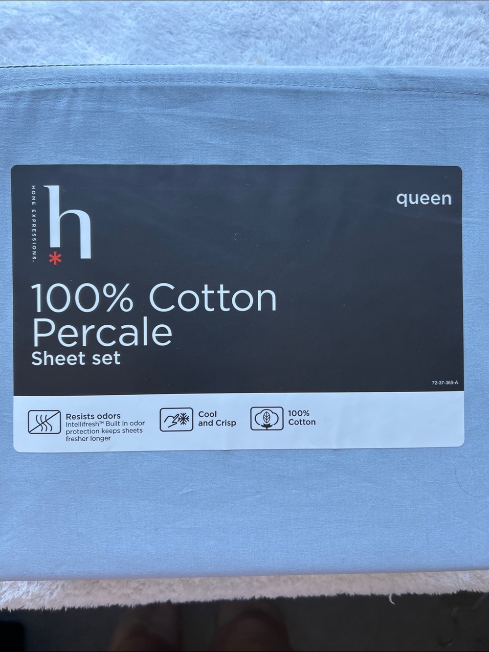 NEW Home Expressions 100% Cotton Percale Queen Sheet Set - Light Blue